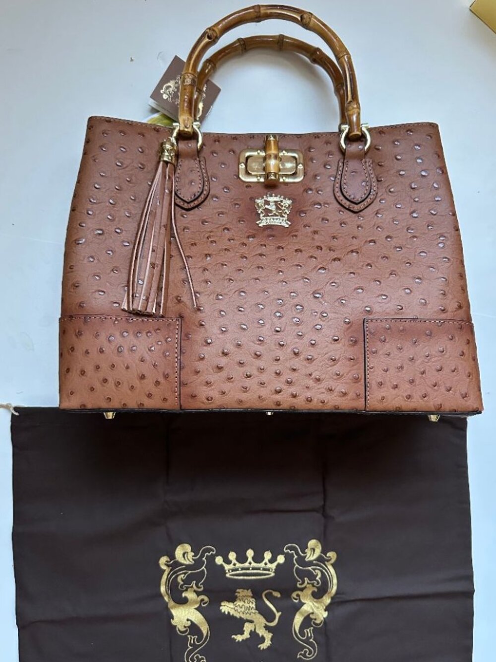 NWT PRATESI FIRENZE ITALIAN DESIGNER BROWN LEATHER LARGE SATCHEL BAG
